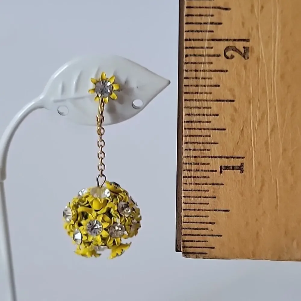 Vintage 60s Yellow Enameled Filigree Globe Drop Clip‎ On Earrings Billie Eilish